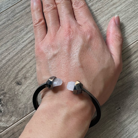Unbranded Rose Quartz Dark Platinum Style Cuff Bracelet - Picture 2 of 6